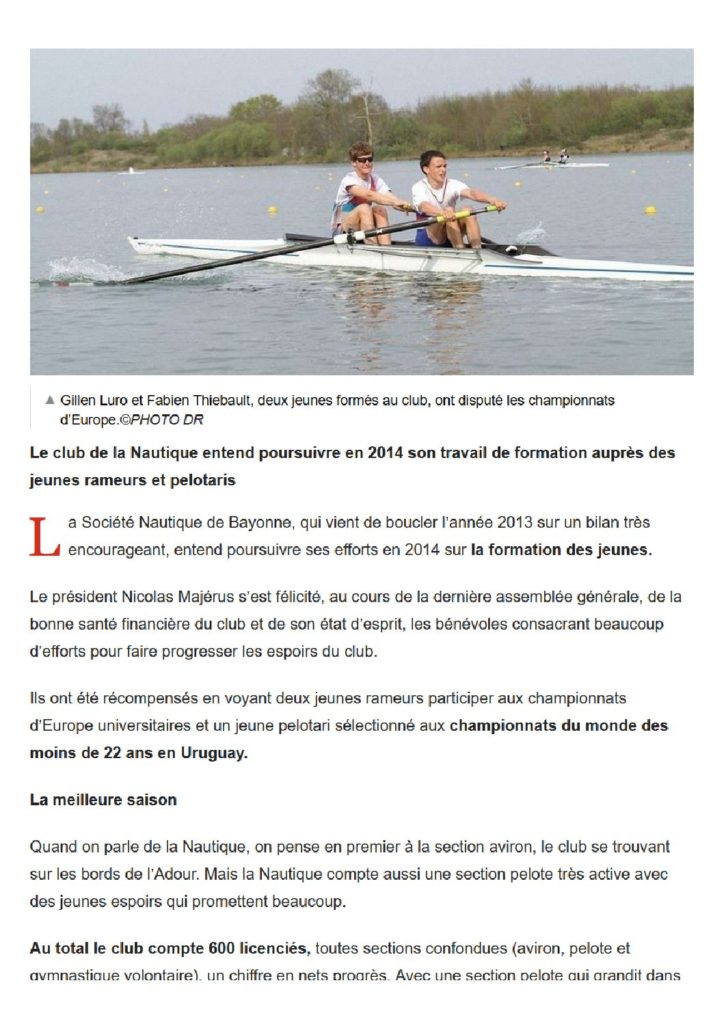 Sud Ouest - L'aviron en vedette, la pelote à l'unisson