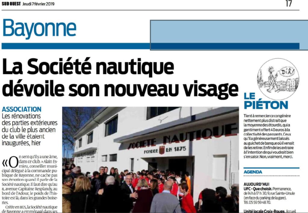 Sud Ouest - La société Nautique de Bayonne dévoile son nouveau visage